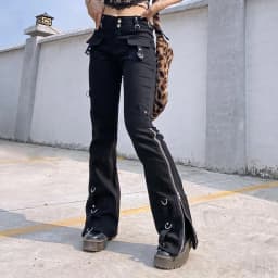 Dark Punk Y2k Grunge Low Waist Emo Jeans Mall Gothic Women Black Patchwork Electro Pants Fashion Streetwear Alt Clothes