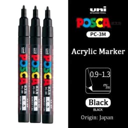 3pc UNI POSCA Marker Pen,White rotulador permanente Black Acrylic Graffiti PC 1M 3M 5M POP Pen For Glass Ceramic Leather Fabric