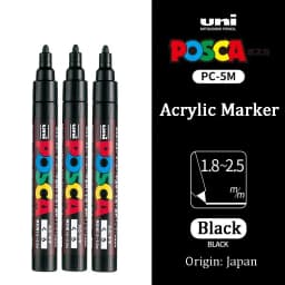 3pc UNI POSCA Marker Pen,White rotulador permanente Black Acrylic Graffiti PC 1M 3M 5M POP Pen For Glass Ceramic Leather Fabric