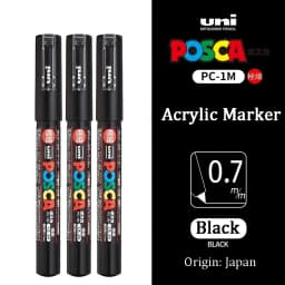 3pc UNI POSCA Marker Pen,White rotulador permanente Black Acrylic Graffiti PC 1M 3M 5M POP Pen For Glass Ceramic Leather Fabric