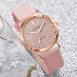 2PCS/Set Women's Watches Fashion Matting Dial Leather Band Analog Quartz Watch Set(Without Box)
