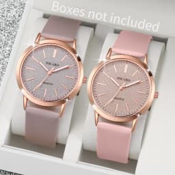 2PCS/Set Women's Watches Fashion Matting Dial Leather Band Analog Quartz Watch Set(Without Box)