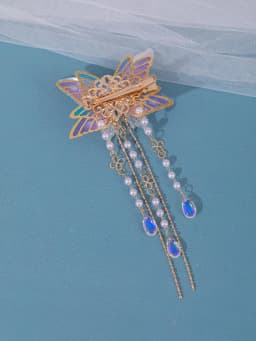 Fashion Crystal Pearl Tassel Butterfly For Women Bride Jewelry Wedding Hair Accessories Head Claws Clips
