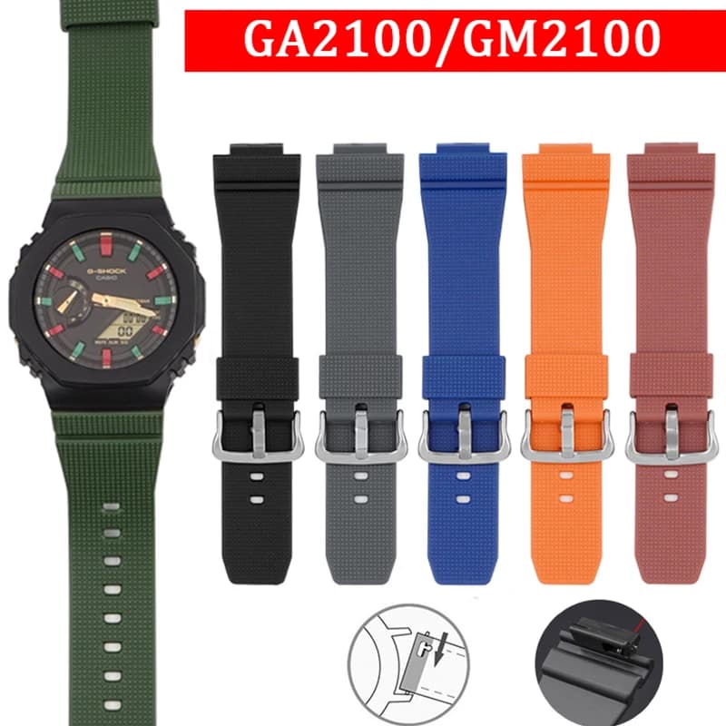 Oak Rubber Strap For Casio G-Shock GA-2100 GM-2100 Quick Release TPU Resin Men Sport Diving Watch Band Bracelet Accessories 16mm