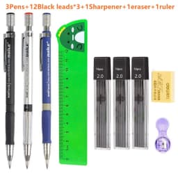 Mechanical Pencils Set 2.0mm with 2B Black/Colors Lead Refill Eraser for Student Writing Sketching Painting Automatic Pencil
