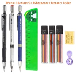 Mechanical Pencils Set 2.0mm with 2B Black/Colors Lead Refill Eraser for Student Writing Sketching Painting Automatic Pencil