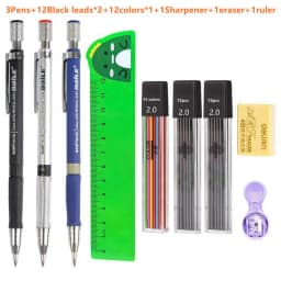 Mechanical Pencils Set 2.0mm with 2B Black/Colors Lead Refill Eraser for Student Writing Sketching Painting Automatic Pencil