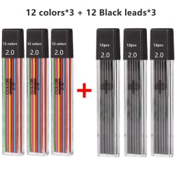 Mechanical Pencils Set 2.0mm with 2B Black/Colors Lead Refill Eraser for Student Writing Sketching Painting Automatic Pencil