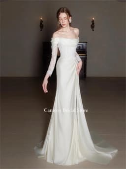 SONDR Off the Shoulder Fashion Korea Lace White Wedding Dresses Photo Shoot VINTAGE Satin Sweep Train Customized Bridal Gown