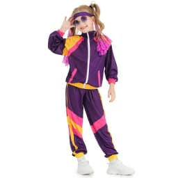 80s Tracksuit Hip Hop Costume Top Pants Sets Outfit Retro Disco Dance Sportswear Blue Pink Baseball Uniform
