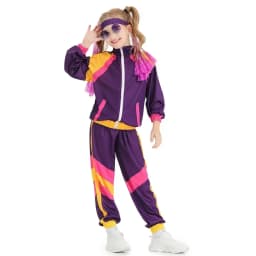 80s Tracksuit Hip Hop Costume Top Pants Sets Outfit Retro Disco Dance Sportswear Blue Pink Baseball Uniform