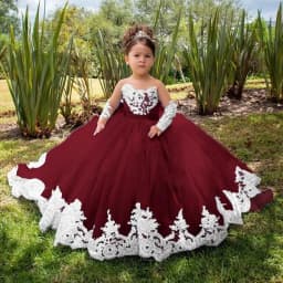 Pink Tulle Flower Girl Dress For Wedding Full Sleeves Puffy Applique Floor Length Princess Kids Birthday First Communion Gown