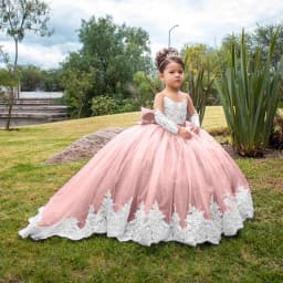 Pink Tulle Flower Girl Dress For Wedding Full Sleeves Puffy Applique Floor Length Princess Kids Birthday First Communion Gown