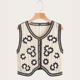 Floral Crochet Waistcoat for Women Sheer Button Front Sleeveless Open-knit Top Teen-girl Summer Boho Vacation Outfit