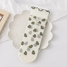 Dopamine JK Kawaii Fruit Ruffled Cute Silk Socks Women Summer Thin Breathable Flower Crystal Sexy Transparent Female Lace Socks