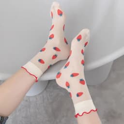 Dopamine JK Kawaii Fruit Ruffled Cute Silk Socks Women Summer Thin Breathable Flower Crystal Sexy Transparent Female Lace Socks