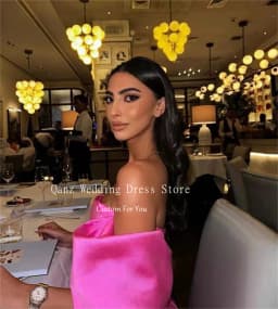 Qanz Satin Pink Mini Cocktail Party Dresses Strapless Sexy Short Prom Dresses Customized Club Night 2024 Birthday Dress