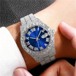 Mens Hip Hop Watch VintagInspired Retro Quartz Timepiece with Oversized Rhinestone Dial and Durable Stainless Steel Band for Men