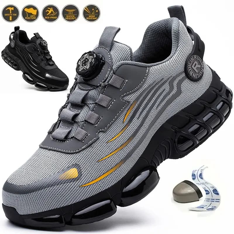 Rotating Button Safety Shoes Men Anti-smash Anti-puncture Work Shoes Fashion Men Safety Sport Shoes Security Protective BootsMen