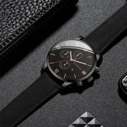 1/3PCS Men's Watch Casual Leather Band Analog Quartz Watches with Calendar