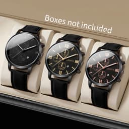 1/3PCS Men's Watch Casual Leather Band Analog Quartz Watches with Calendar