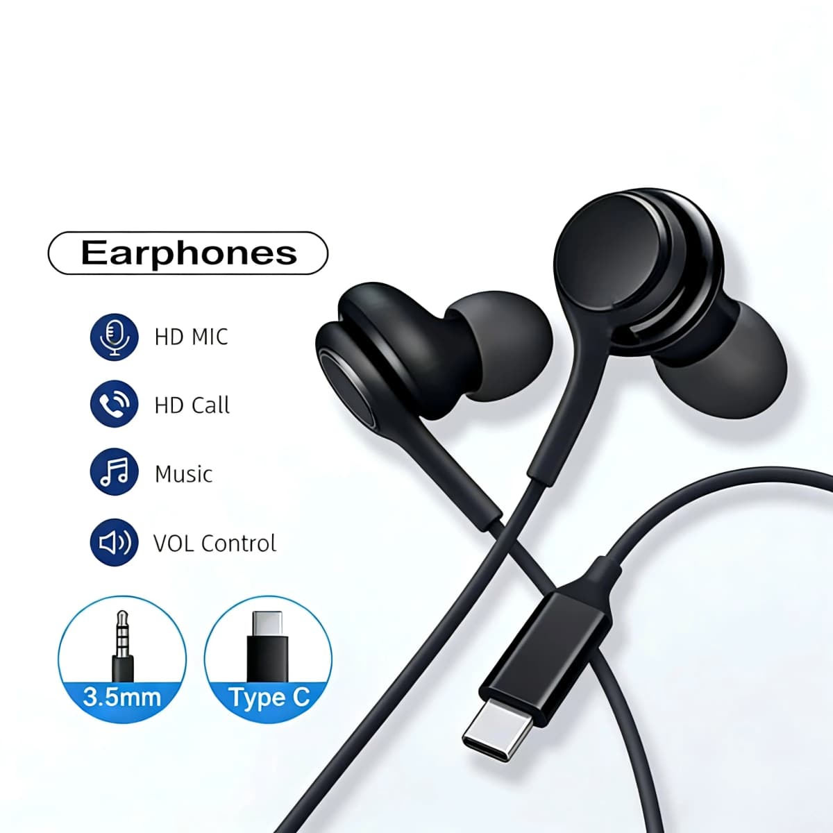 Type C Wired Earphone For Samsung Galaxy S24 S23 S22 S21 Ultra Plus Fe 3.5mm Earbud Headphones For A54 A34 A53 Phone Accessories