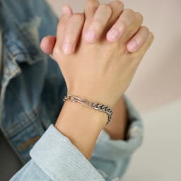 Bracelet Mens, Stainless Steel,Safety Pin with Half Cuban Chain, Half Rectangle Link Bracelets of Men Jewelry