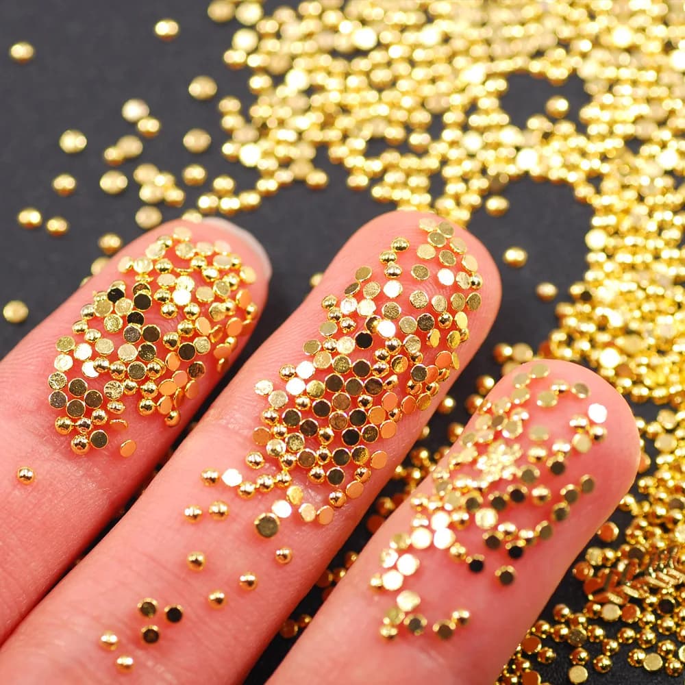 1000Pcs Gold 1/1.5/2mm Nail Art Rhinestones Metal Nail Beads Alloy Gem Stones Flatback Nail Art Charms For Manicure 3D Stones