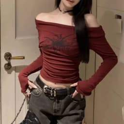 Women Y2K Gothic Grunge T Shirts Off Shoulder 2023 Autumn Streetwear Fairycore Hip Hop Tops Punk Casual Tees Female Clothes