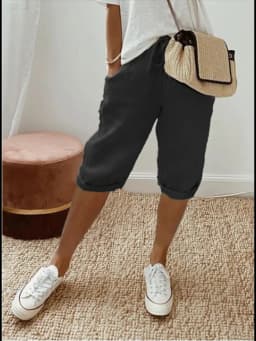 2024 Summer Middle Pants Women's Solid Color Pocket Elastic Shorts Casual Fashion Sports Shorts Cotton Beach Shorts