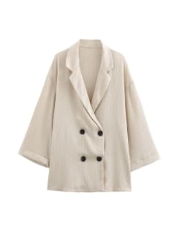 2024 Autumn Women Casual Blazer Coat Pants Set Long Sleeve Double Breasted Blazer + Wide Leg Trousers Lady Office Outfit