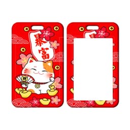 Lucky Cat ID Card Holder Lanyard Plutus Cat Bank Card Case Neck Strap Red Card Protectors Badge Credential Holders Keychain