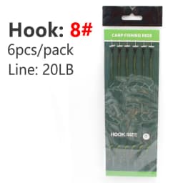 6pcs Carp Fishing Hair Rigs Ready Made Carp Fishing Hook Size 2#4#6#8 Fishing Tackle Equipment Accessories Pesca