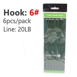 6pcs Carp Fishing Hair Rigs Ready Made Carp Fishing Hook Size 2#4#6#8 Fishing Tackle Equipment Accessories Pesca