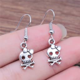 Fashion Handmade Simple Design Antique Silver Color Bow Skull Pendant Earrings Women Vintage Drop Earrings