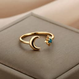 Zircon Moon Star Rings For Women Stainless Steel Glowing Moon Star Adjustable Finger Ring Aesthetic Wedding Jewelery Gift Femme