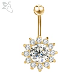 ZS 1 Piece Gold Color Stainless Steel Belly Ring Flower Heart CZ Crystal Navel Belly Button Rings Butterfly Navel Piercings 14G