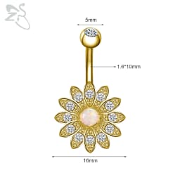 ZS 1 Piece Gold Color Stainless Steel Belly Ring Flower Heart CZ Crystal Navel Belly Button Rings Butterfly Navel Piercings 14G
