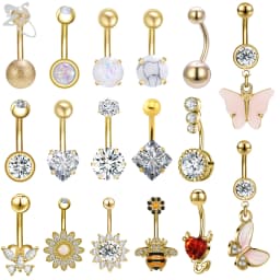 ZS 1 Piece Gold Color Stainless Steel Belly Ring Flower Heart CZ Crystal Navel Belly Button Rings Butterfly Navel Piercings 14G