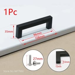 Square Furniture Hardware Black Cabinet Handle Stainless Steel Kitchen Door Knobs Cupboard Wardrobe Drawer Pulls