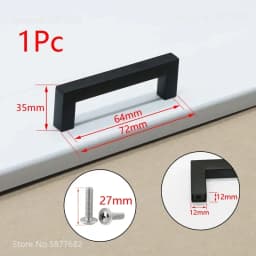 Square Furniture Hardware Black Cabinet Handle Stainless Steel Kitchen Door Knobs Cupboard Wardrobe Drawer Pulls
