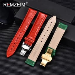 REMZEIM Bamboo Pattern Genuine Leather Watch Strap First layer Cowhide Watch Band 18/20/22/24mm With Steel Butterfly Buckle