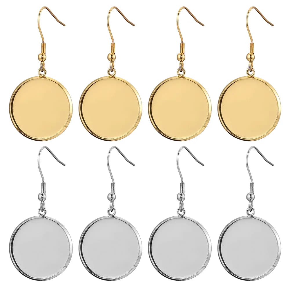 20pcs Lot Gold Stainless Steel Earrings Hook Cabochon Blank Base 6 8 10 12 14 16 18 20 25 30mm Glass Resin DIY Jewelry Making