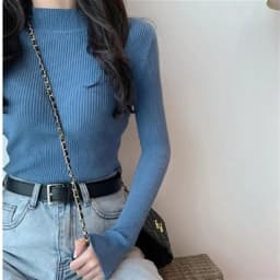 Zjaiss 2026 Autumn Basic Bottoming Sweater Top Women Ribbed Soft Mock Neck Elastic Pullover Warm Solid Color Slim Jumper