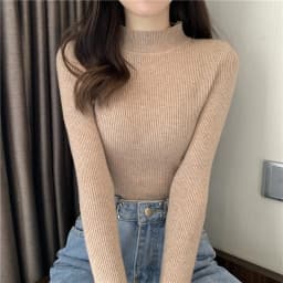 Zjaiss 2026 Autumn Basic Bottoming Sweater Top Women Ribbed Soft Mock Neck Elastic Pullover Warm Solid Color Slim Jumper
