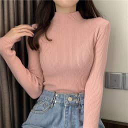 Zjaiss 2026 Autumn Basic Bottoming Sweater Top Women Ribbed Soft Mock Neck Elastic Pullover Warm Solid Color Slim Jumper