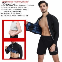 Vensslim Men Sauna Sweat Suit Zipper Waist Trainer Slimming Tops with Packet Fat Burner Body Shaper Belly Trimmer Slim Corset