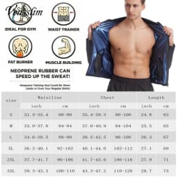 Vensslim Men Sauna Sweat Suit Zipper Waist Trainer Slimming Tops with Packet Fat Burner Body Shaper Belly Trimmer Slim Corset