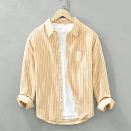 Men's Fashion Striped All-in-one Teen Cotton Comfortable Breathable Trend British Style Outdoor Casual Long-sleeved Cotton Shirt
