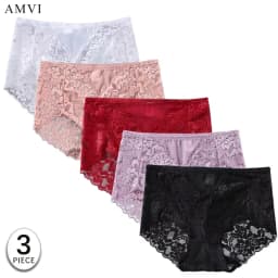 Women's High Waist Lace Shorts, Sexy Breathable Super Stretchy Underwear, Solid Color Fashion Women's Clothing, 3 Pieces